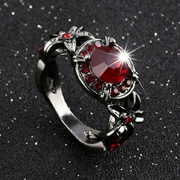 Round Ruby Black Gold Plated Ring - Picture 2 of 5